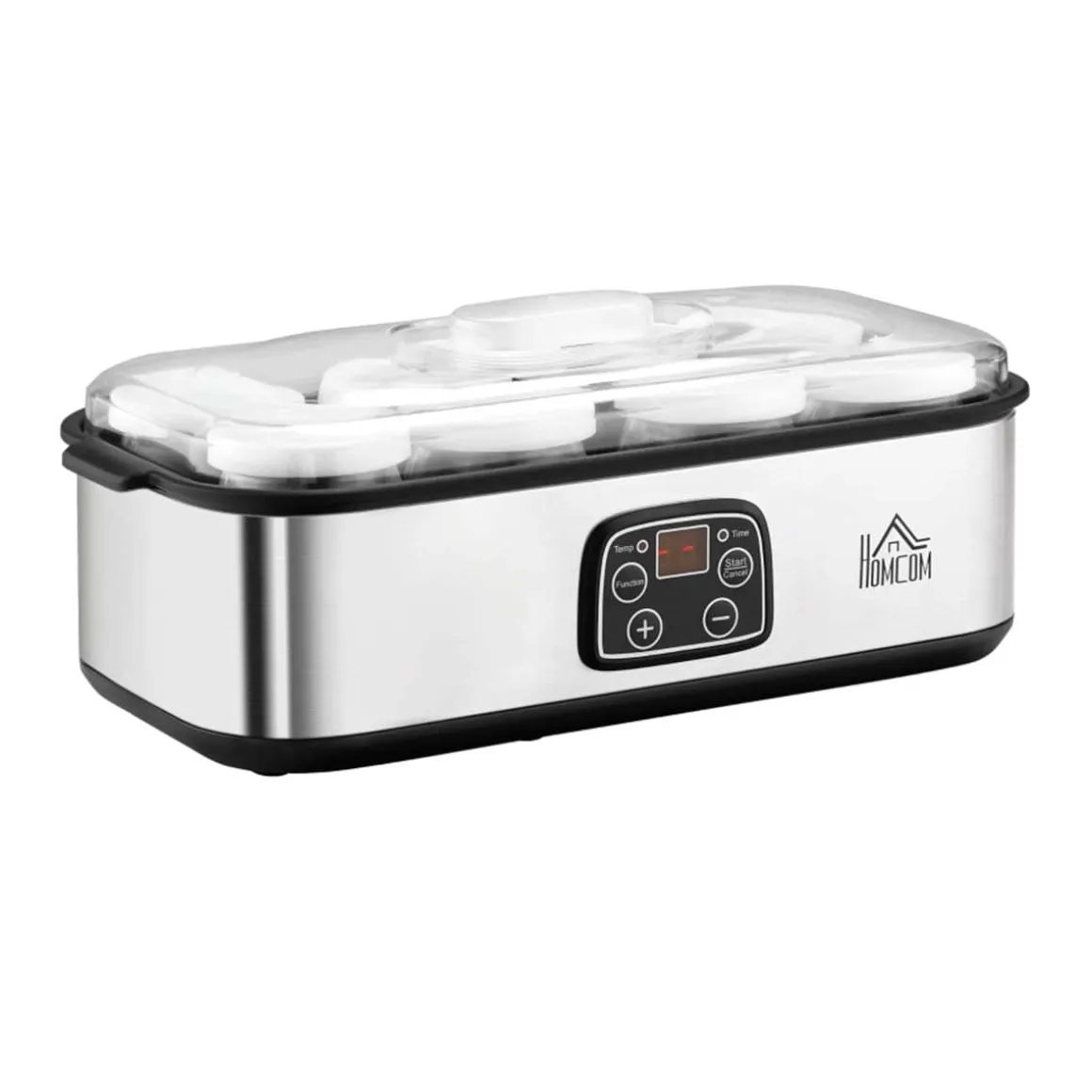 Yogurtera Homcom 1,44L 30W 8 tarros 180ml temporizador + termostato inox