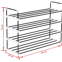 Zapatero 4 estantes estructura tubular negro 74x91x29 cm