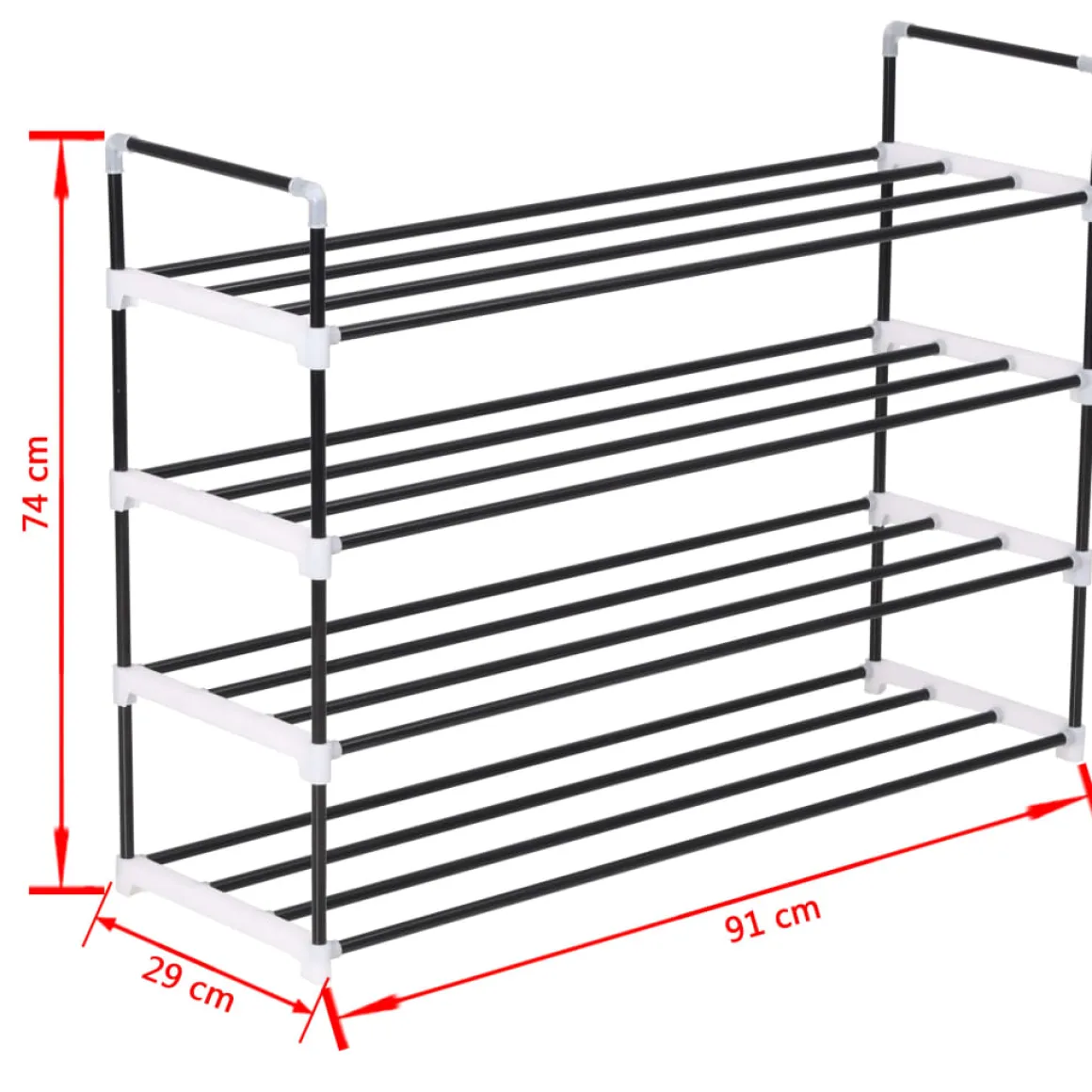 Zapatero 4 estantes estructura tubular negro 74x91x29 cm