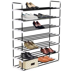 Zapatero 7 estantes estructura tubular negro 133x91x29 cm
