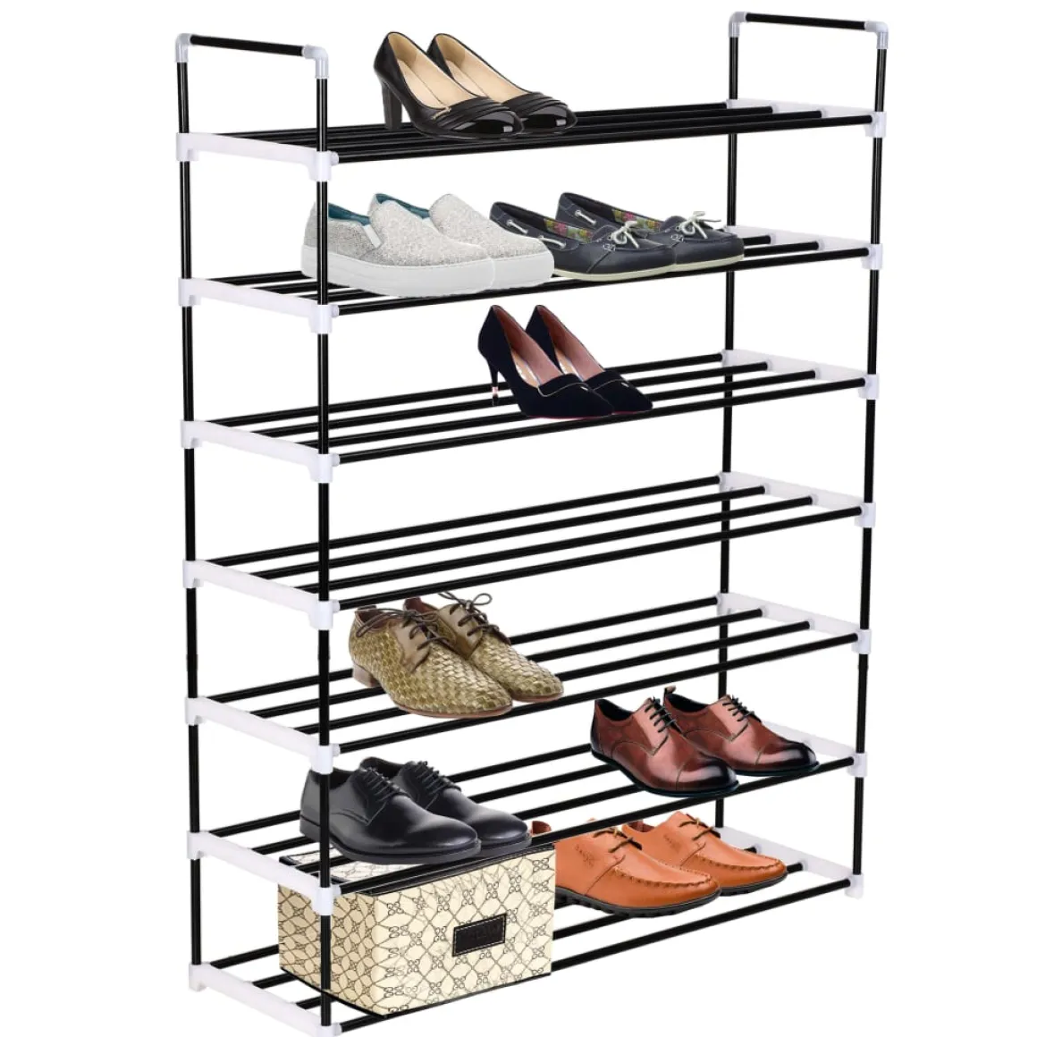 Zapatero 7 estantes estructura tubular negro 133x91x29 cm