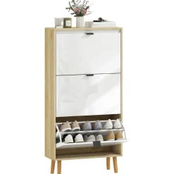 Zapatero Axis Homcom puertas abatibles blanco/natural 91x60x24 cm