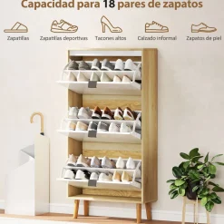 Zapatero Axis Homcom puertas abatibles blanco/natural 91x60x24 cm