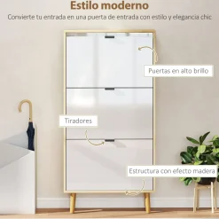Zapatero Axis Homcom puertas abatibles blanco/natural 91x60x24 cm