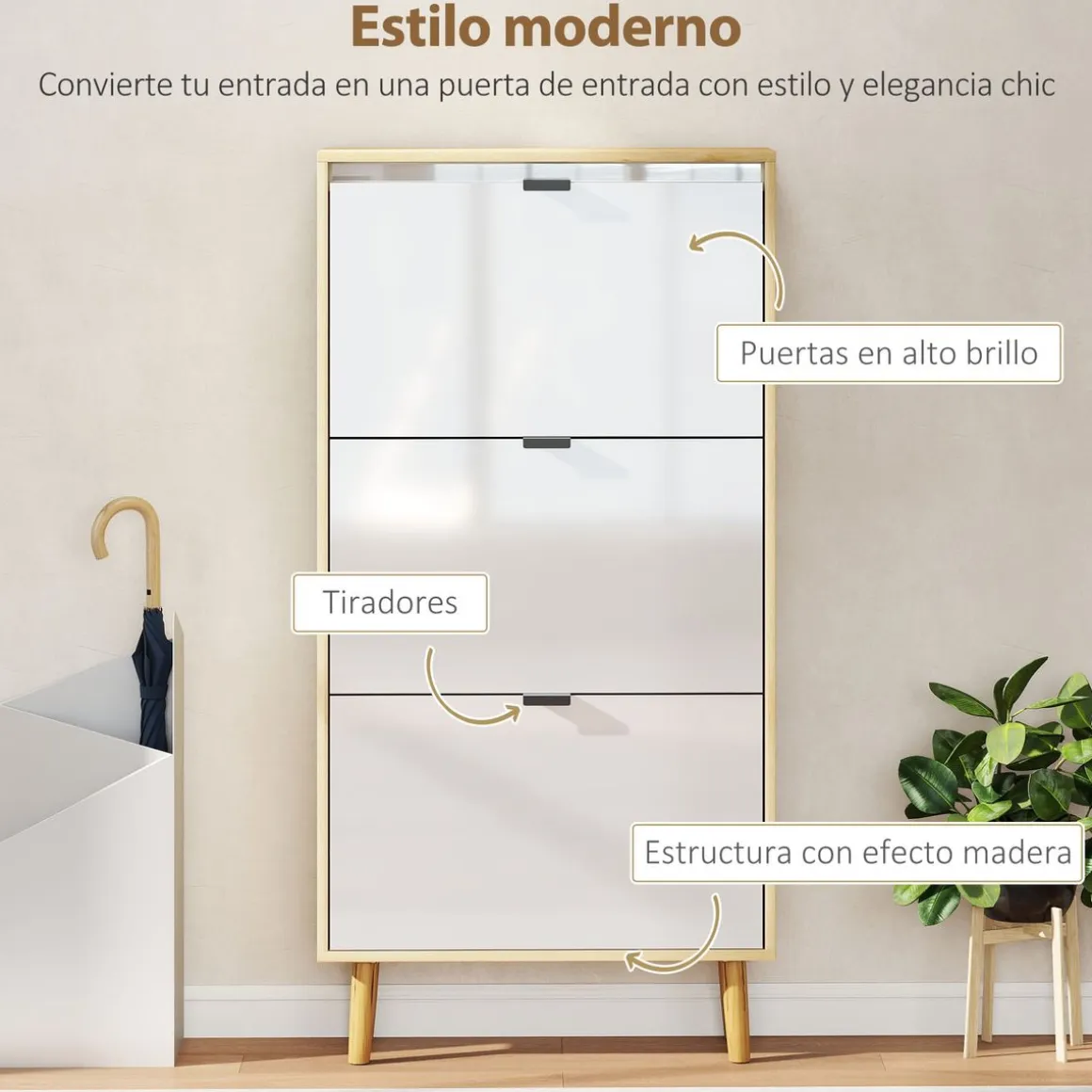 Zapatero Axis Homcom puertas abatibles blanco/natural 91x60x24 cm
