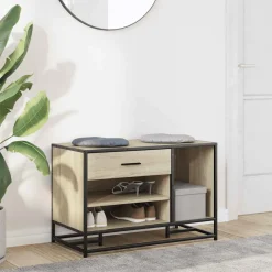 Zapatero Bench banco con cajón y compartimentos natural/negro 53,5x80x40 cm