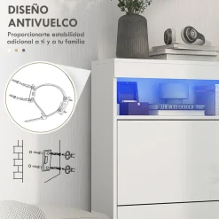 Zapatero Bereh Homcom luces LED + 2 cajones abatibles blanco brillo 99,5x80x34 cm