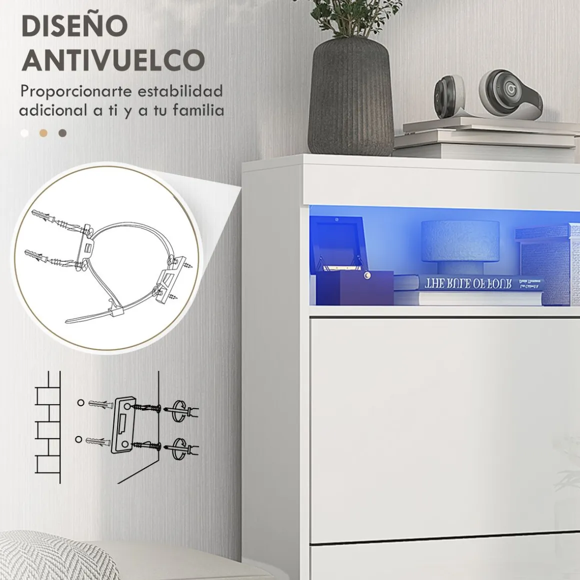 Zapatero Bereh Homcom luces LED + 2 cajones abatibles blanco brillo 99,5x80x34 cm