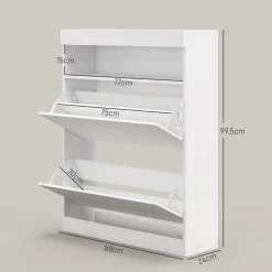 Zapatero Bereh Homcom luces LED + 2 cajones abatibles blanco brillo 99,5x80x34 cm