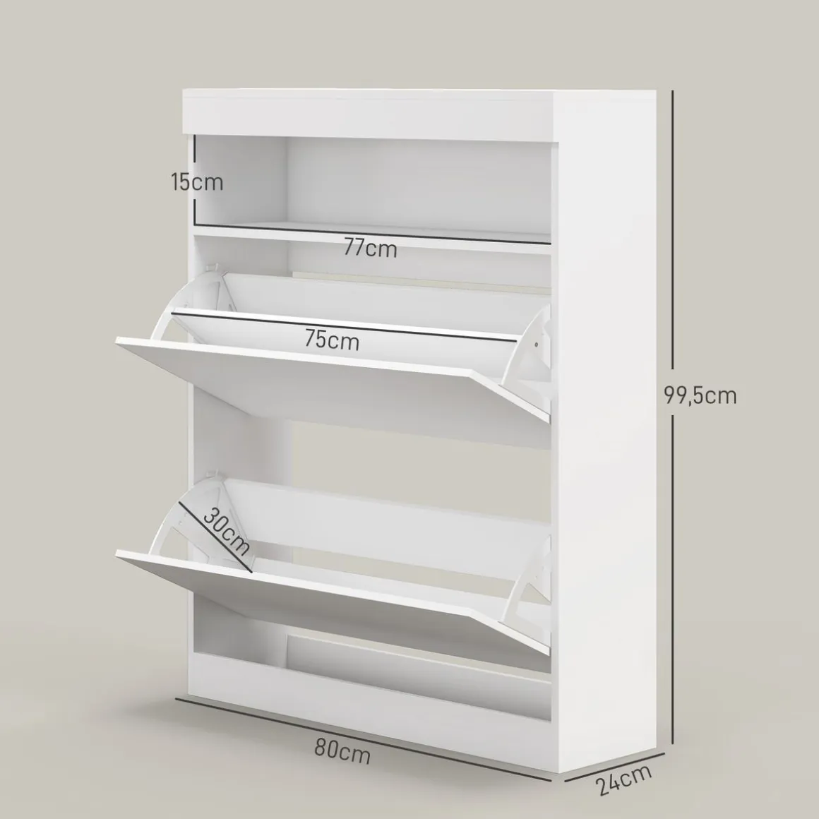 Zapatero Bereh Homcom luces LED + 2 cajones abatibles blanco brillo 99,5x80x34 cm