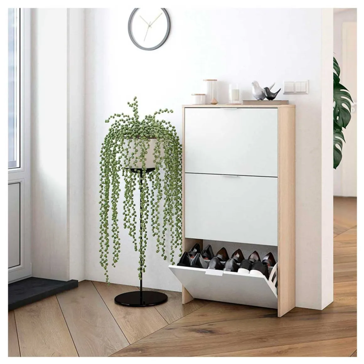 Zapatero Caprizzio 3 puertas roble/blanco 113x60x22 cm