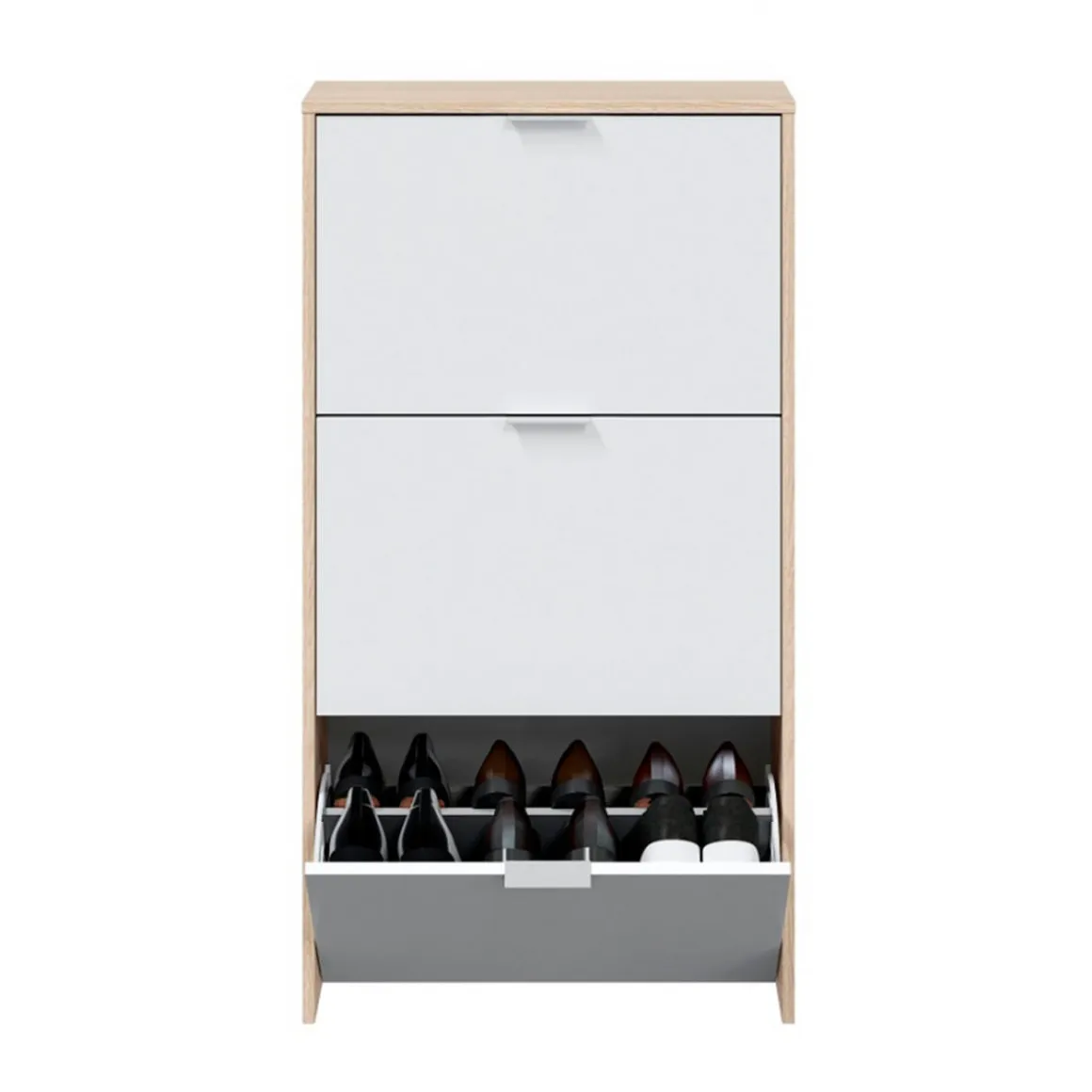 Zapatero Caprizzio 3 puertas roble/blanco 113x60x22 cm