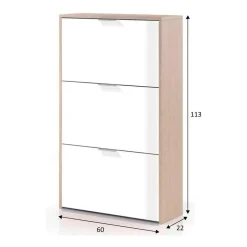Zapatero Caprizzio 3 puertas roble/blanco 113x60x22 cm