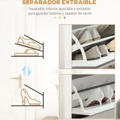 Zapatero Carmelo Homcom 3 cajones abatibles blanco/natural 112x72x26 cm