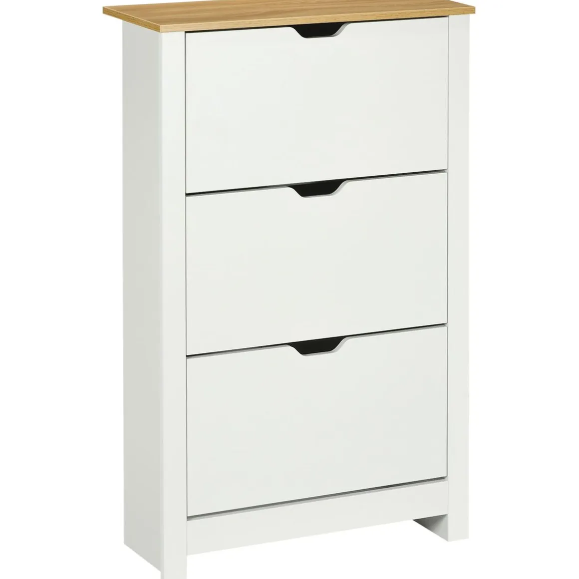 Zapatero Carmelo Homcom 3 cajones abatibles blanco/natural 112x72x26 cm