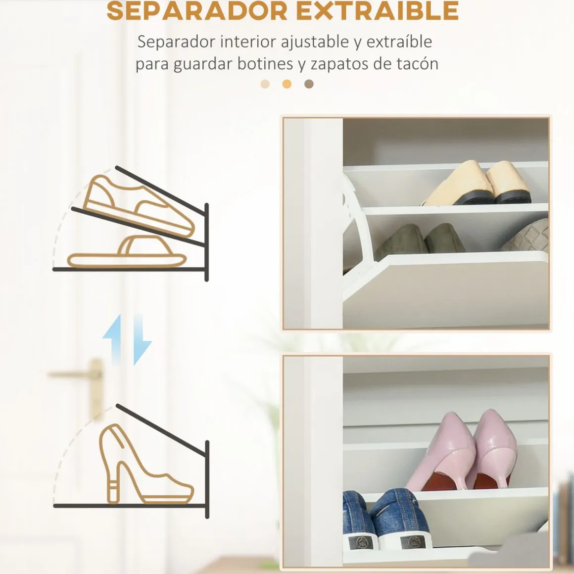 Zapatero Carmen Homcom 2 cajones abatibles blanco/natural 80x72x26 cm