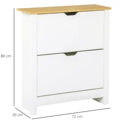 Zapatero Carmen Homcom 2 cajones abatibles blanco/natural 80x72x26 cm