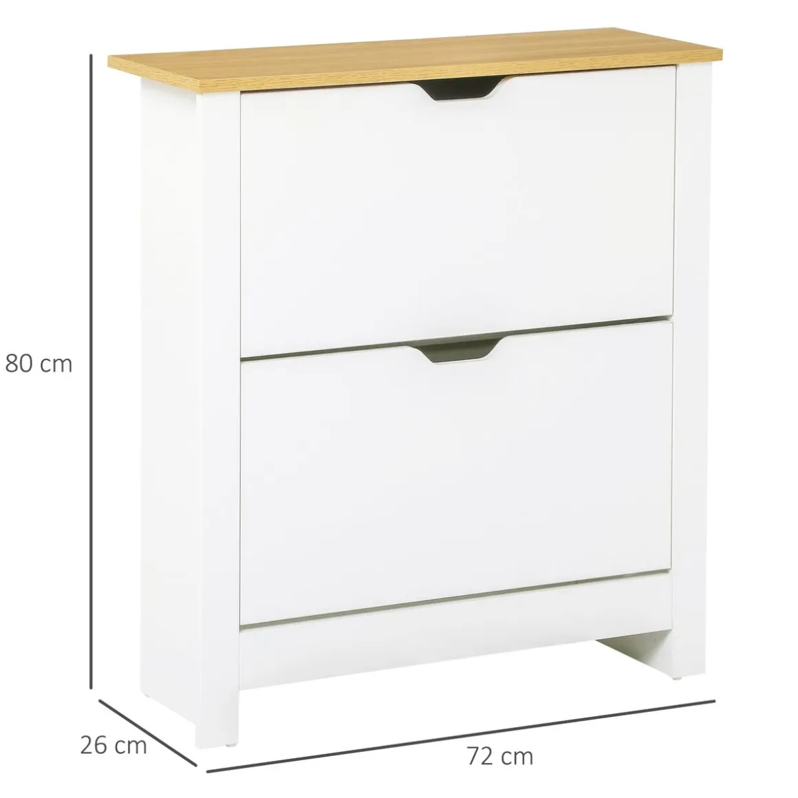 Zapatero Carmen Homcom 2 cajones abatibles blanco/natural 80x72x26 cm