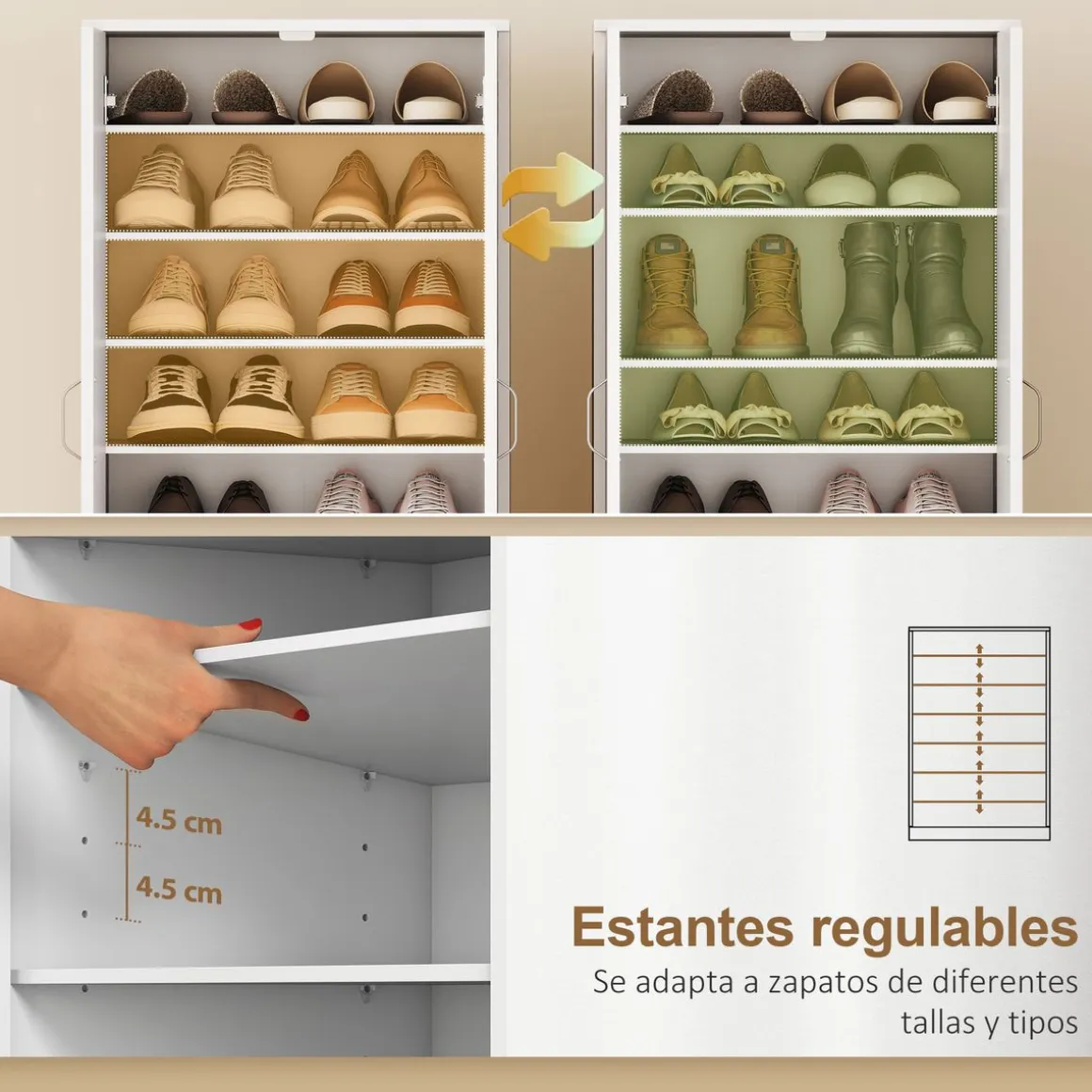 Zapatero Colibrí Homcom 6 estantes interiores 14 pares blanco 108x55x35 cm