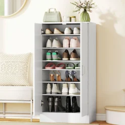 Zapatero Colibrí Homcom 6 estantes interiores 14 pares blanco 108x55x35 cm