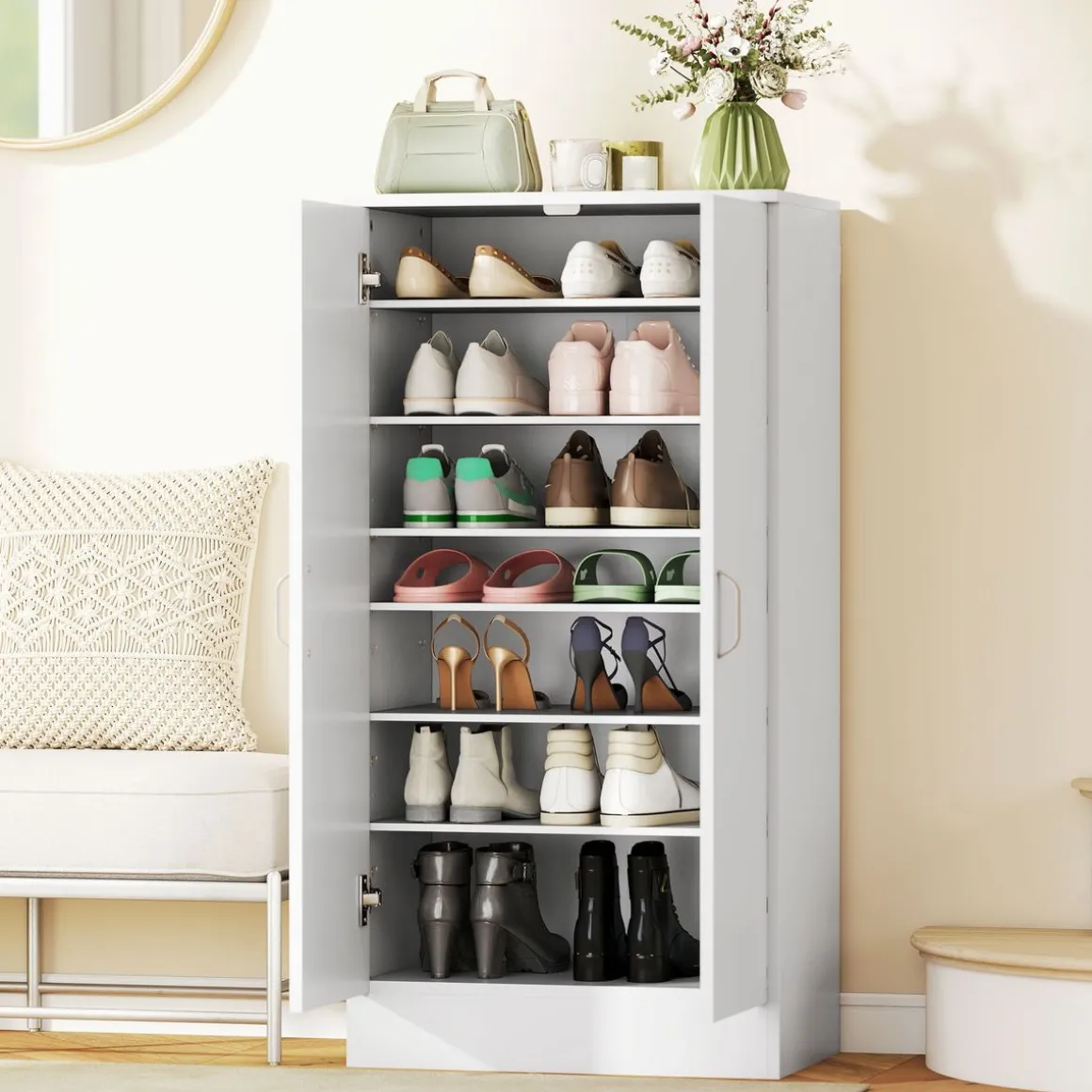 Zapatero Colibrí Homcom 6 estantes interiores 14 pares blanco 108x55x35 cm