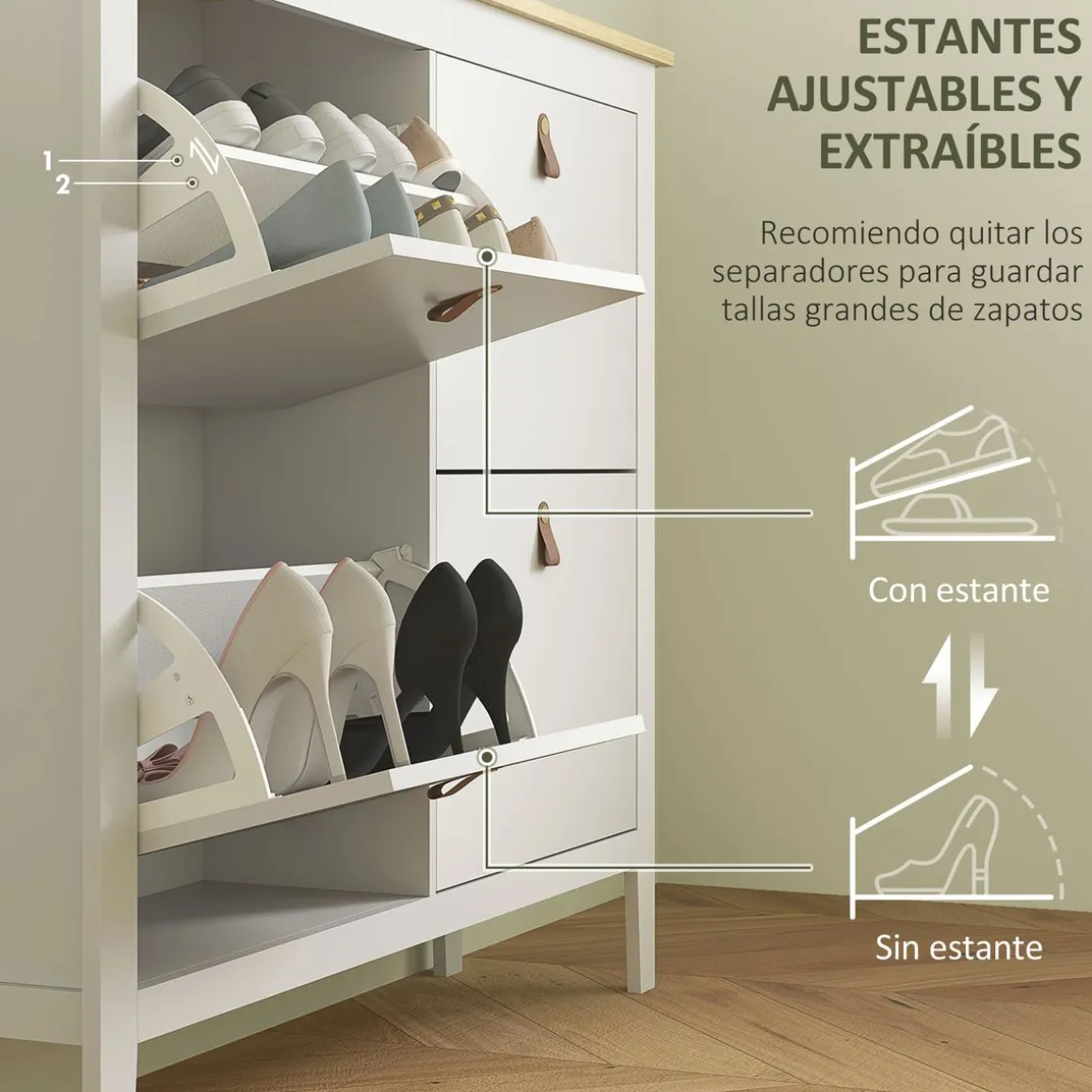 Zapatero Colibrí Homcom puertas abatibles blanco/natural