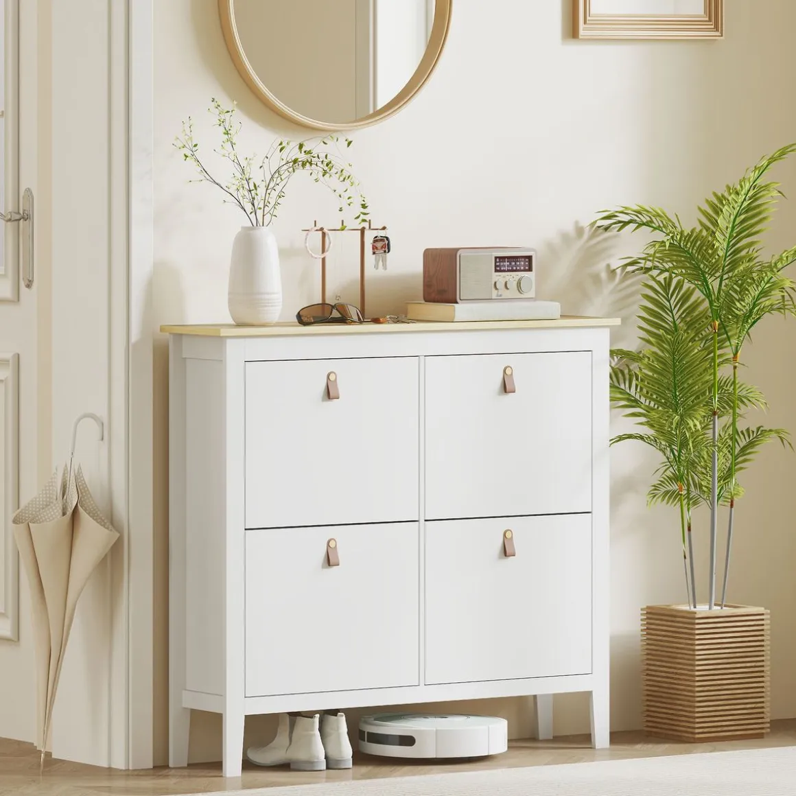 Zapatero Colibrí Homcom puertas abatibles blanco/natural