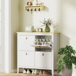 Zapatero Colibrí Homcom puertas abatibles blanco/natural