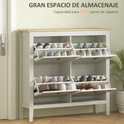 Zapatero Colibrí Homcom puertas abatibles blanco/natural