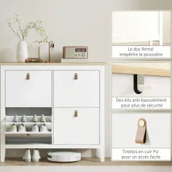 Zapatero Colibrí Homcom puertas abatibles blanco/natural