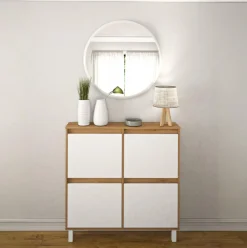 Zapatero Dewe 4 puertas abatibles blanco/natural 110x110x20 cm
