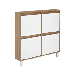 Zapatero Dewe 4 puertas abatibles blanco/natural 110x110x20 cm