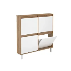 Zapatero Dewe 4 puertas abatibles blanco/natural 110x110x20 cm
