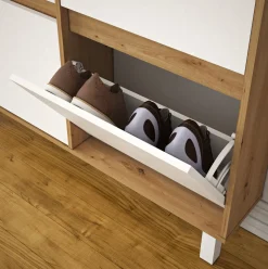 Zapatero Dewe 4 puertas abatibles blanco/natural 110x110x20 cm
