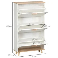Zapatero Dolo Homcom 3 cajones abatibles 12 pares blanco 122x70x23,5 cm