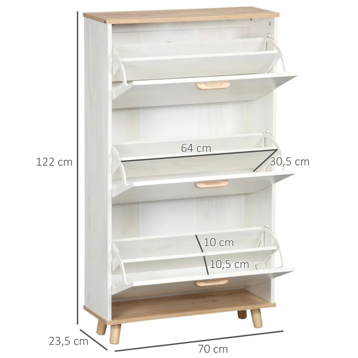 Zapatero Dolo Homcom 3 cajones abatibles 12 pares blanco 122x70x23,5 cm