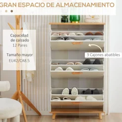 Zapatero Dolo Homcom 3 cajones abatibles 12 pares blanco 122x70x23,5 cm