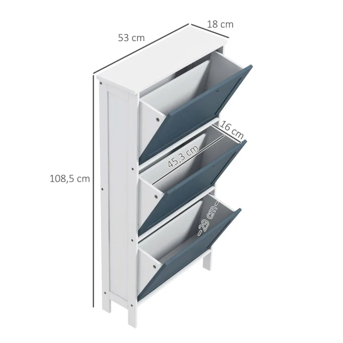 Zapatero Elisa 3 puertas capacidad 6 pares blanco/grafito 108,5x53x18 cm