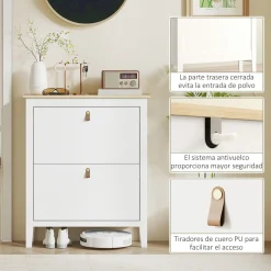 Zapatero Emile Homcom 2 compartimentos blanco 95,5x80x24 cm