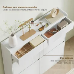 Zapatero Halo Homcom 4 puertas abatibles con 2 cajones blanco 95,3x98x19,2 cm