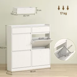 Zapatero Halo Homcom 4 puertas abatibles con 2 cajones blanco 95,3x98x19,2 cm