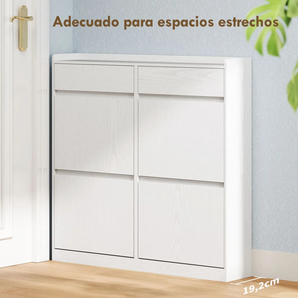 Zapatero Halo Homcom 4 puertas abatibles con 2 cajones blanco 95,3x98x19,2 cm