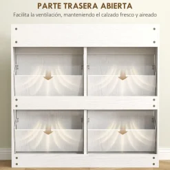 Zapatero Halo Homcom 4 puertas abatibles con 2 cajones blanco 95,3x98x19,2 cm