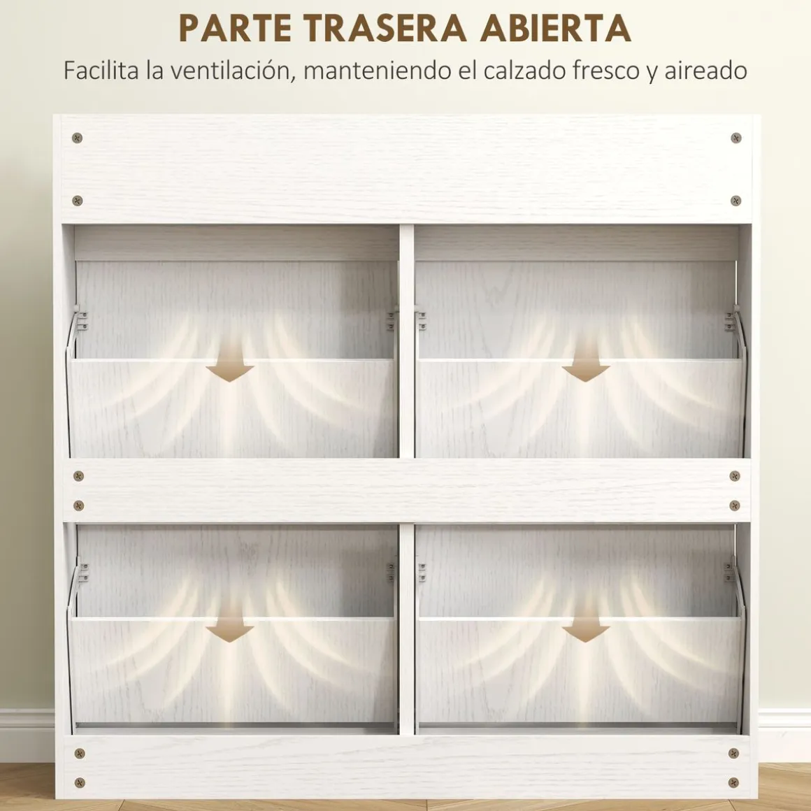 Zapatero Halo Homcom 4 puertas abatibles con 2 cajones blanco 95,3x98x19,2 cm