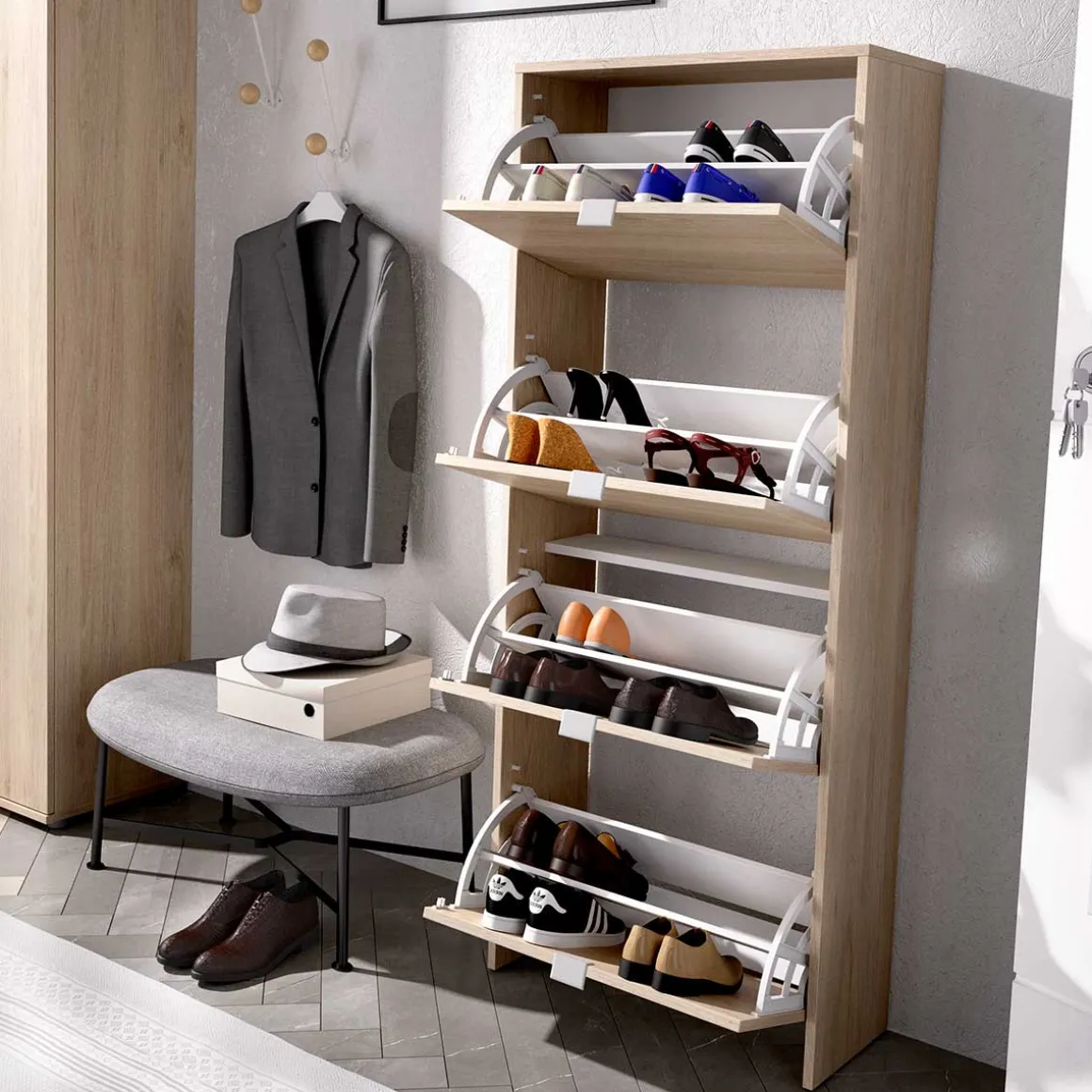 Zapatero Jazz 4 baldas natural 149x60,9x25,2 cm