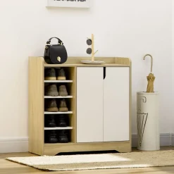 Zapatero Kalos Homcom 2 puertas + 5 estantes 13 pares natural/blanco 80x80x30 cm