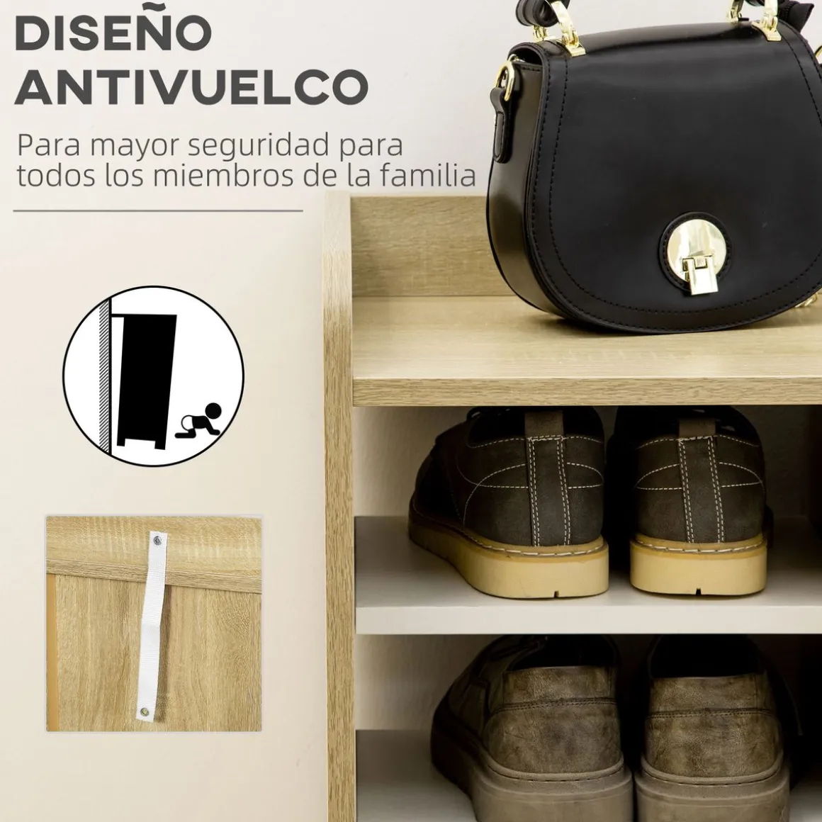 Zapatero Kalos Homcom 2 puertas + 5 estantes 13 pares natural/blanco 80x80x30 cm