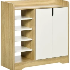 Zapatero Kalos Homcom 2 puertas + 5 estantes 13 pares natural/blanco 80x80x30 cm