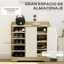 Zapatero Kalos Homcom 2 puertas + 5 estantes 13 pares natural/blanco 80x80x30 cm