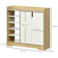 Zapatero Kalos Homcom 2 puertas + 5 estantes 13 pares natural/blanco 80x80x30 cm